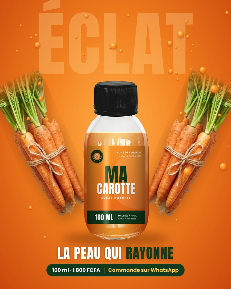 Affiche publicitaire Ma Carotte, flacon entre deux bottes de carottes