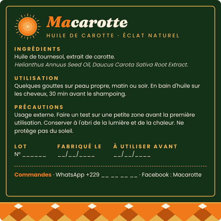 Étiquette dos : ingrédients, utilisation, précautions, lot